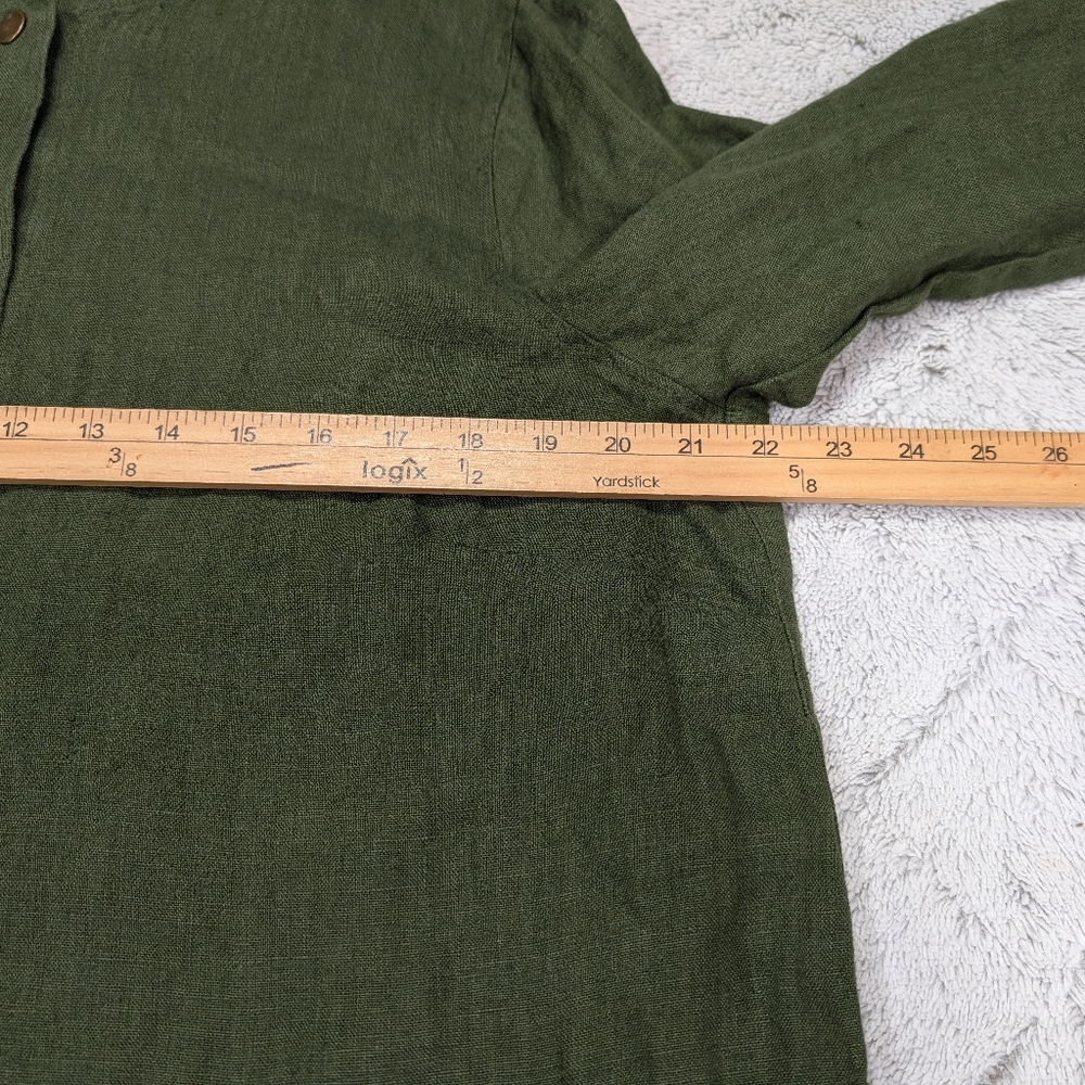 Linenfox Jumpsuit Womens L/XL Green Linen Martin Coverall Snap Up Minimalist - Picture 7 of 9